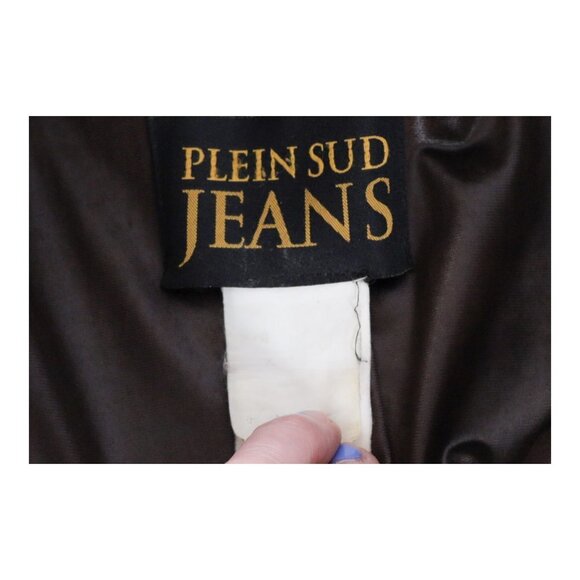 PLEIN SUD Brown Hook & Loop Detail Real Fur Distressed Leather Jacket - Picture 15 of 15